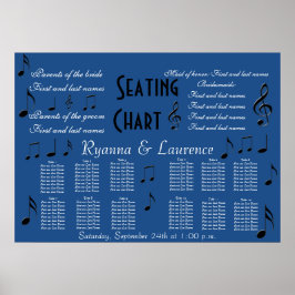 Póster Carta de Assentos de Casamento Notas Musicais Algo