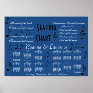 Póster Carta de Assentos de Casamento Notas Musicais Algo