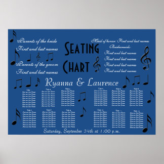 Póster Carta de Assentos de Casamento Notas Musicais Algo