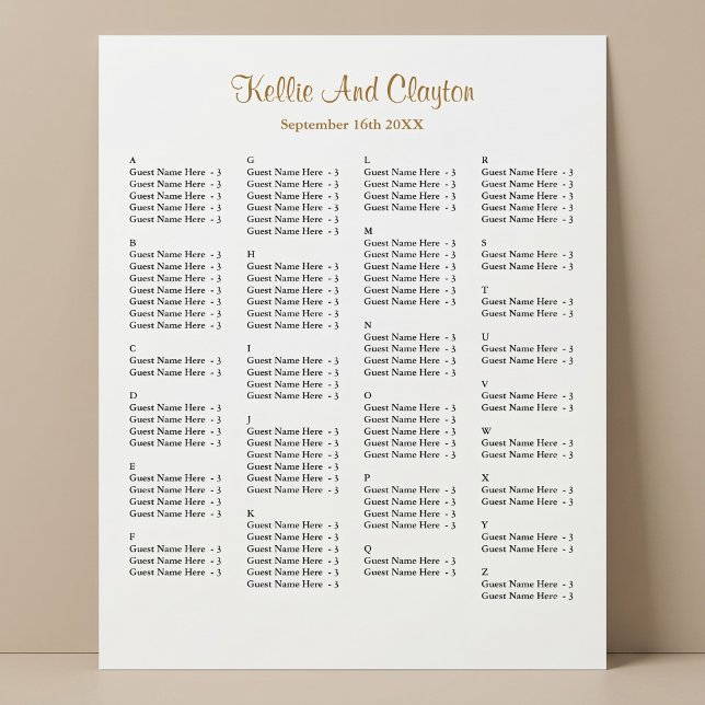 Poster Carta de Assentos de Casamento Simples para 130 pe (Criador carregado)