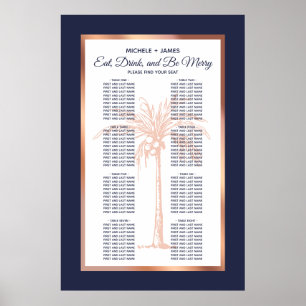 Poster Carta de Assentos de Casamento Tropical Rosa Doura