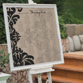 Poster Carta de Assentos em Papel Marrom com Damasco Pret