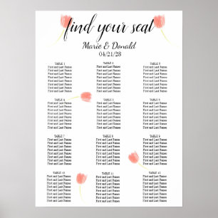 Poster Carta de Assentos Tulipas Rosa Elegante e Macia