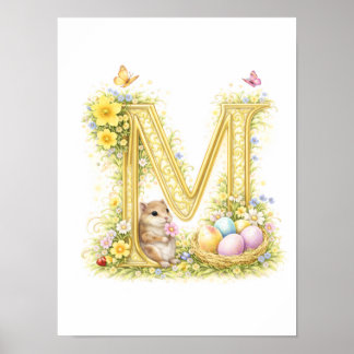 Poster Carta de Berçário M Hamster Bebê Inicial Dourado F