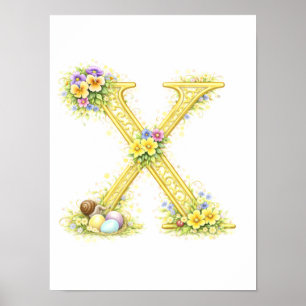 Poster Carta de Berçário X Caracol Bebê Inicial Floral Do