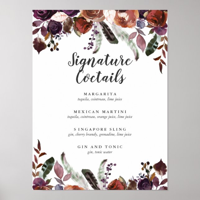 Poster Carta de Cocktail de Assinatura de Casamento Rusti (Frente)