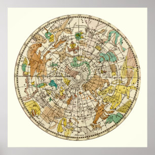 Poster Carta de estrela do céu e mapa do norte das