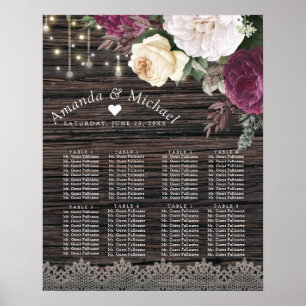 Poster Carta de madeira rústica do assento do casamento