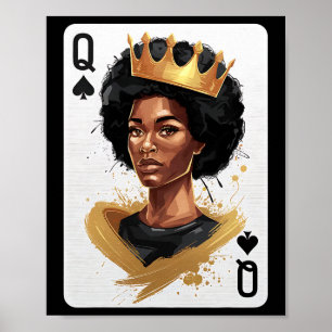 Poster Carta de Poker Rainha de Espadas Afro-Americana Hi