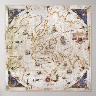 Poster Carta de Portolan do mundo 1519