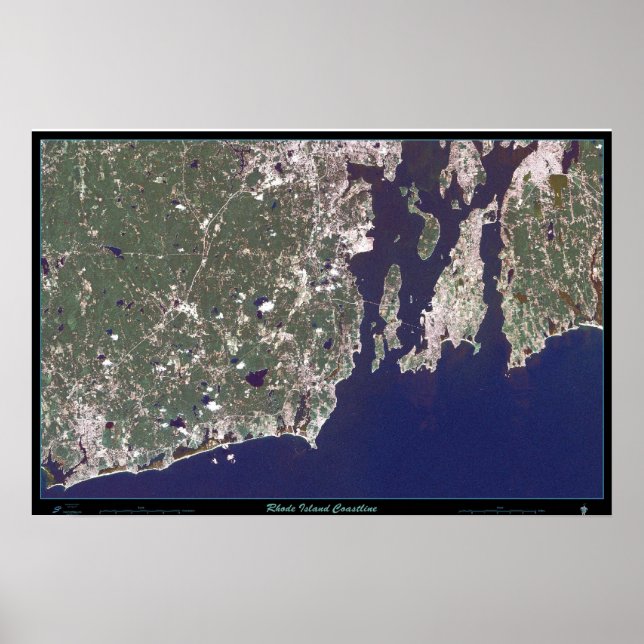 Poster carta de satélite da costa de Rhode Island (Frente)