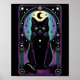Poster Carta de Tarot Lua Crescente Gato Preto Amante Tar