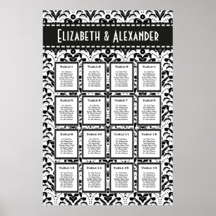 Poster Carta do assento da mesa do casamento tema damasco