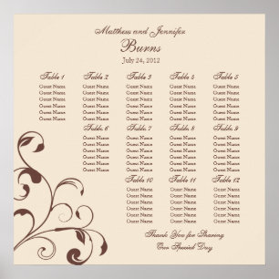 Póster Carta do assento da recepção de casamento -