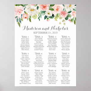 Poster Carta do assento do casamento da flor cor-de-rosa