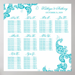 Póster Carta do assento do casamento do pavão de Paisley