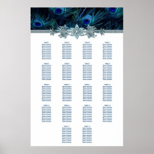 Póster Carta do assento do casamento do pavão dos azuis