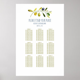 Póster Carta do assento do comensal de casamento do ramo