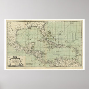 Poster Carta do mapa das Índias Ocidentais - 1774