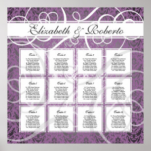 Poster Carta do plano do assento do casamento da mesa do