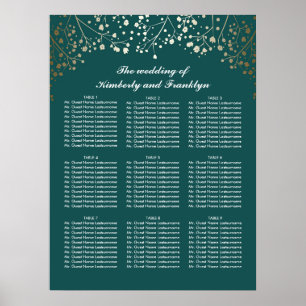 Póster Carta Dourado do assento do casamento da cerceta