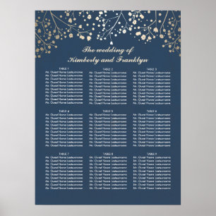 Póster Carta Dourado do assento do casamento do marinho