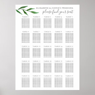 Poster Carta elegante do assento do casamento de 25 mesas