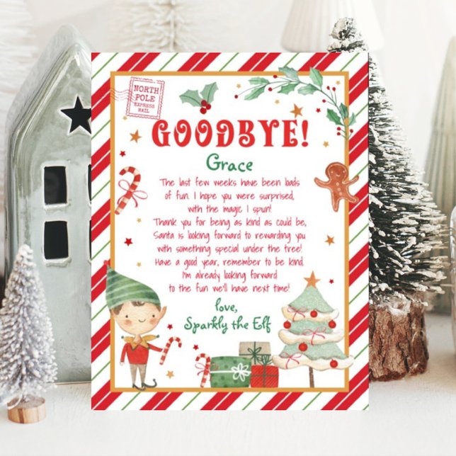 Poster Carta Elf de Tchau de Natal (Goodbye Christmas Elf. Personalize your Christmas Elf letter, download, print from home.)
