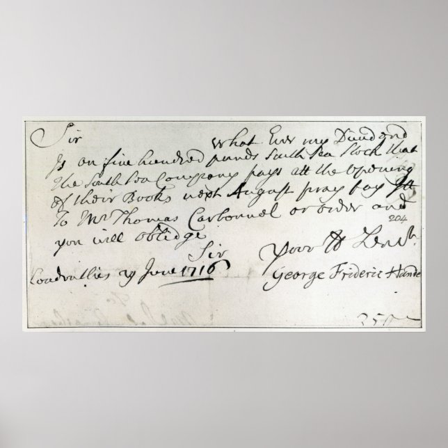 Poster Carta escrita por Handel, junho de 1716 (Frente)