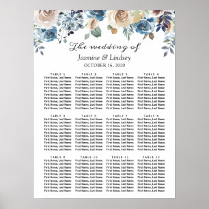 Poster Carta floral azul empoeirada do assento do
