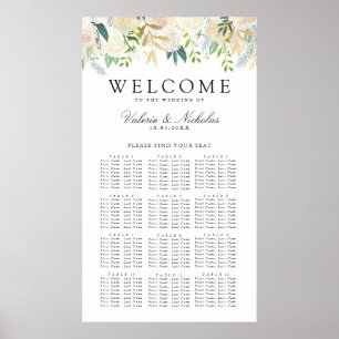 Poster Carta floral branca do assento de 12 mesas do