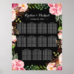 Poster Carta floral cor-de-rosa romântica do assento do