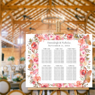 Poster Carta floral coral do assento de Boho do casamento