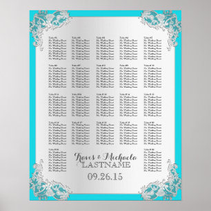 Póster Carta floral de prata do assento do casamento
