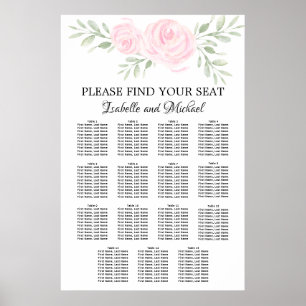 Poster Carta floral do assento 15-Table da aguarela