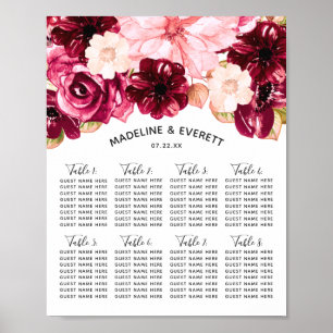 Poster Carta floral do assento da mesa do casamento de