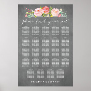 Poster Carta floral do assento do casamento do jardim de