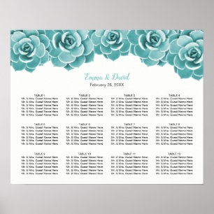 Póster Carta floral do assento do casamento do Succulent