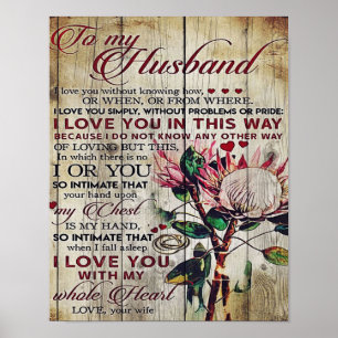 Poster Carta Fofa para Marido   Presente Adorável   Dia d