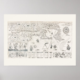 Póster Carta Francesa Canadá (Québec) por Champlain 1612