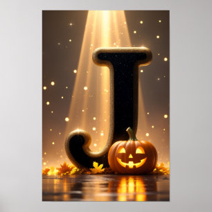 Poster Carta J de Halloween Abóbora Crianças Alfabeto da 