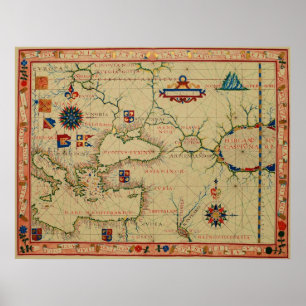 Póster Carta náutica do cartógrafo português 1570