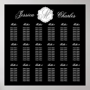 Póster Carta preta do assento da recepção de casamento 