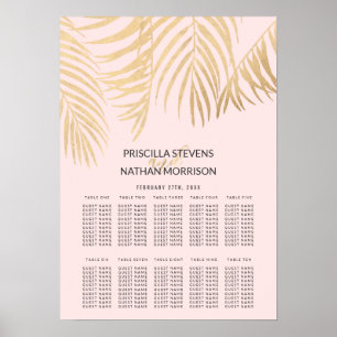Poster Carta rosa pálido do assento das frondas Dourados