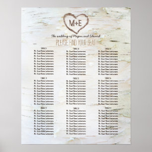 Poster Carta rústica do assento do casamento do coraçã