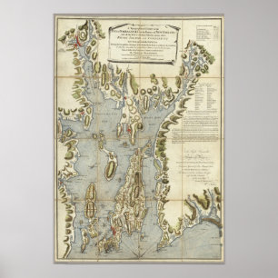 Póster Carta topográfica da baía de Narraganset