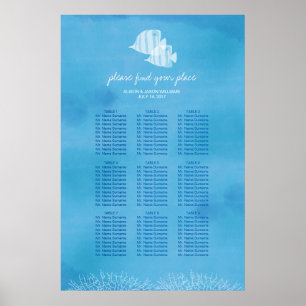 Póster Carta tropical do assento do comensal de casamento