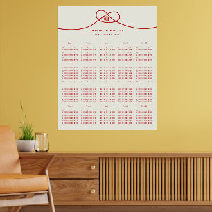 Poster Carta vermelha do assento do casamento do nó da