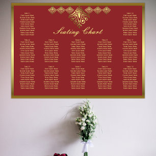 Póster Carta vermelha e Dourado elegante do assento do