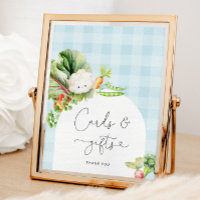 Cartão azul e sinal de presentes de legumes cultiv